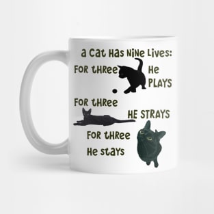 A Cat Has Nine Lives He Plays He Strays He Stays Quote Mug